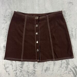Solemio Vintage Mini Skirt Brown Button Front Women Small Brown Stitch USA Made